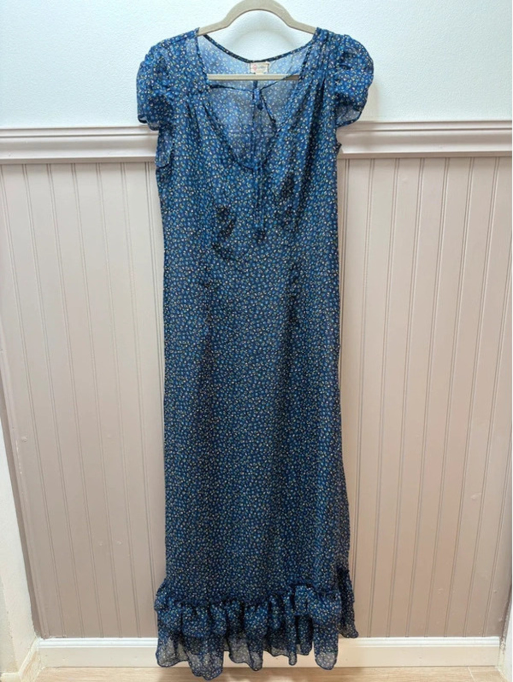 Olsenboye blue floral print maxi dress MEDIUM